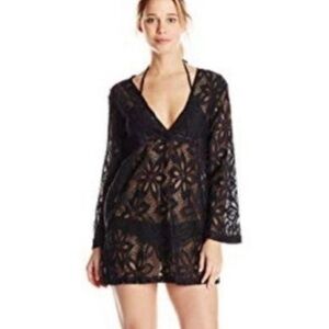 J Valdi Black Lace V-Neck Beach Coverup Size Small